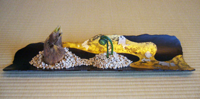 タケノコとコゴミの床飾り 気軽にお茶会体験 夜桜のミニ茶会 京都 細見美術館
