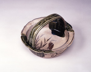 織部芦鷺文手鉢