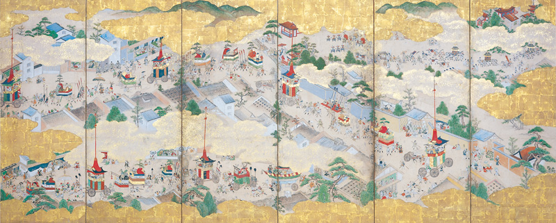 《祇園祭礼図屛風》（右隻） 江戸前期 細見美術館蔵 広がる屛風、語る絵巻 京都 細見美術館