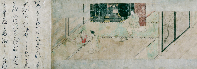 《硯破草紙絵巻》(部分) 明応 4 年(1495) 細見美術館蔵 広がる屛風、語る絵巻 京都 細見美術館